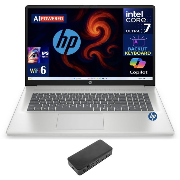 HP 17 AI Powered Laptop 17.3in IPS FHD Display (Intel Ultra 7-255U, 16GB DDR5, 2TB PCIe SSD, Intel Graphics, Backlit KB, WiFi 6, Webcam, Bluetooth 5.4, Win 11 Home S-Mode) w/USB-C Dock