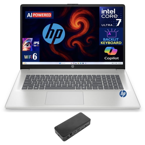 HP 17 AI Powered Laptop 17.3in IPS FHD Display (Intel Ultra 7-255U, 32GB DDR5, 1TB PCIe SSD, Intel Graphics, Backlit KB, WiFi 6, Webcam, Bluetooth 5.4, Win 11 Home S-Mode) w/USB-C Dock