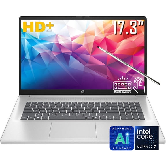 HP 17 Business Copilot+ AI PC Laptop, 17.3" HD+ 1600 x 900 Diagonal Touchscreen, Intel Core Ultra 7 255U, 720P Webcam, Backlit KB, Stylus Pen, Win11 Home (16GB DDR5 RAM - 2TB SSD)