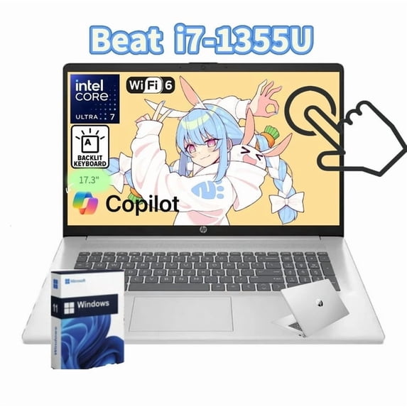 HP 17 Business Laptop,Intel Core Ultra 7 255U(12 Cores, Up to 5.2 GHz), 32 GB RAM, 2TB SSD, 17.3" HD+ Touchscreen, Copilot, Wi-Fi 6, Backlit Keyboard, Webcam, HDMI, Wi-Fi 6, Windows 11 Home