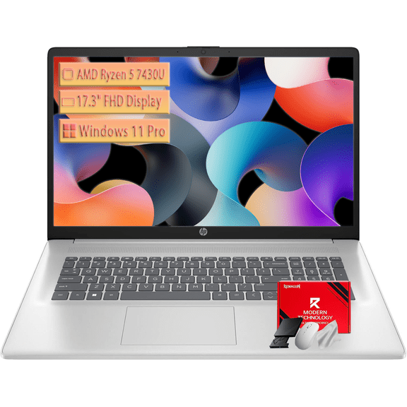 HP 17 Business Student Laptop, AMD 6-Core Ryzen 5 7430U, 17.3" FHD Anti-Glare IPS Display , Wi-Fi 6, Win 11 Pro, 16GB RAM, 1TB SSD, w/Accessory Kit, Silver