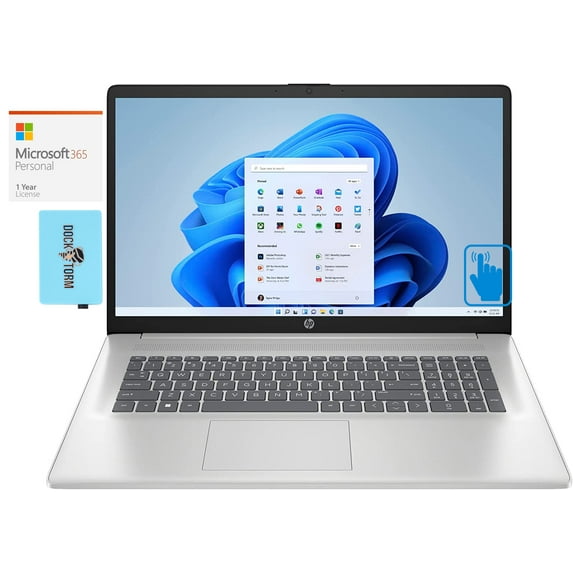 HP 17-CP3035cl Home/Business Laptop (AMD Ryzen 5 7530U 6-Core, 17.3in 60Hz Touch HD+ (1600x900), AMD Radeon, 16GB RAM, 1TB PCIe SSD, Wifi, Win 10 Pro) with Microsoft 365 Personal , Dockztorm Hub