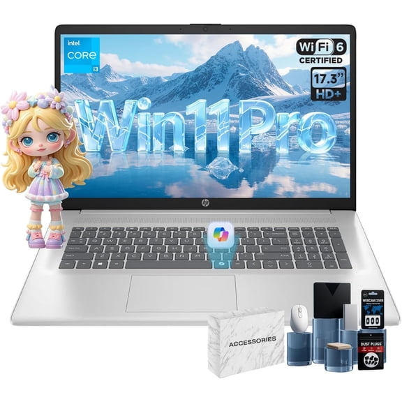 HP 17 Computer Laptop for Student and Business, 17.3" HD+, Intel Core i3-N305, AI Copilot Key, 16GB RAM, 1TB SSD, Numeric Keypad, Wi-Fi, Windows 11 Pro, w/Accesories