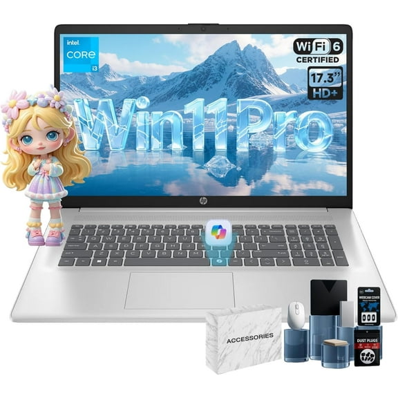 HP 17 Computer Laptop for Student and Business, 17.3" HD+, Intel Core i3-N305, AI Copilot Key, 16GB RAM, 512GB SSD, Numeric Keypad, Wi-Fi, Windows 11 Pro