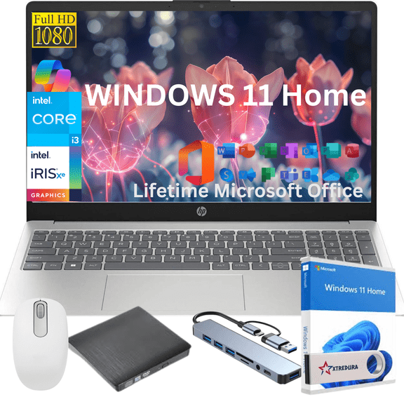 HP 17" FHD Laptop Gift Set, Intel I3-N305 (BEAT i5-1135G7), 8GB RAM,256GB PCIe SSD, Copilot AI, Windows 11 Home, Lifetime MS Office, Student & Business Laptop,Gift Set