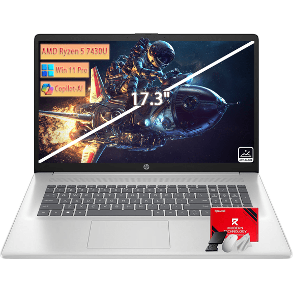 HP 17 Flagship laptops, AMD Ryzen 5 7430U(Up to 4.3GHz), 17 inch 250 Nits FHD IPS Display, 16 GB RAM, 512GB SSD, Wi-Fi 6, Copilot-AI, Long Battery Life, Windows11 Pro