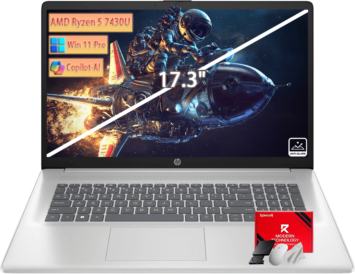HP 17 Flagship laptops, AMD Ryzen 5 7430U(Up to 4.3GHz), 17 inch 250 Nits FHD IPS Display, 12 GB RAM, 512 GB SSD, Wi-Fi 6, Copilot-AI, Long Battery Life, Windows11 Pro