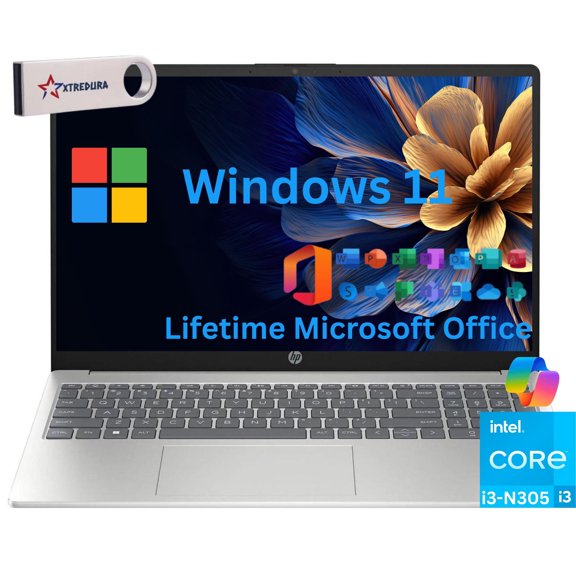 HP 17 Home & Business Laptop,17.3" HD+ (1600 x 900) , Intel Core i3-N305 (Beat Ryzen 5 7520U) 8GB RAM, 512GB SSD, Webcam, Bluetooth, Wi-Fi, Lifetime MS Office ,Windows 11 Home/XTREDURA FLASH Drive