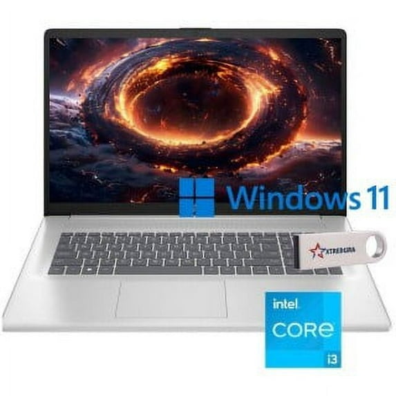 HP 17 Home & Business Laptop FHD Intel i3-1215U 6-Core, 12GB RAM, 512GB PCIe SSD, Intel UHD, 17.3", Wifi, Bluetooth, Webcam, Natural Silver, Win 11 Pro/128GB XTREDURA FLASH DRIVE