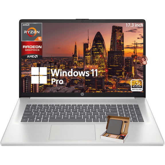 HP 17 Inch Business Laptop, 17.3" HD+ Anti-Glare Touchscreen Display, 6-Core AMD Ryzen 5 7530U, 16GB RAM, 512GB SSD, Wi-Fi 6, Bluetooth , HDMI, Webcam, Numeric Keypad, Windows 11 Pro