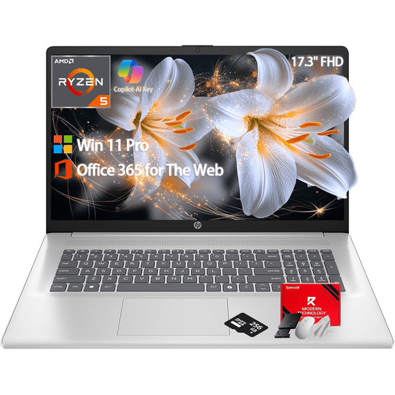 HP 17 Inch Laptop for Business, 17.3" FHD IPS Anti-Glare Display, 24 GB RAM, 512 GB SSD, AMD Ryzen 5 7430U, AMD Radeon Graphics, Copilot-AI, Wi-Fi 6, Numeric Keyboard, Windows 11 Pro