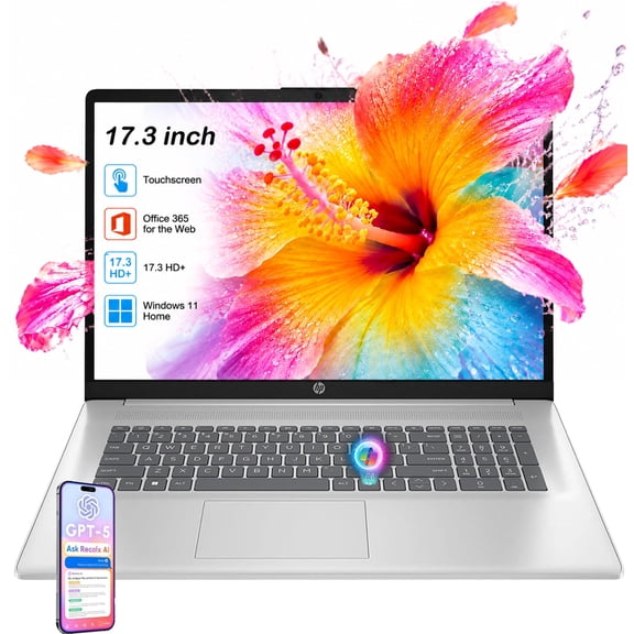 HP 17 Inch Touchscreen Laptop, AMD Ryzen 5 7430U, 16GB RAM, 1TB SSD, Windows 11 Home, Office 365 for the Web, 17.3" HD+ Anti-Glare Display, Copilot AI, Silver