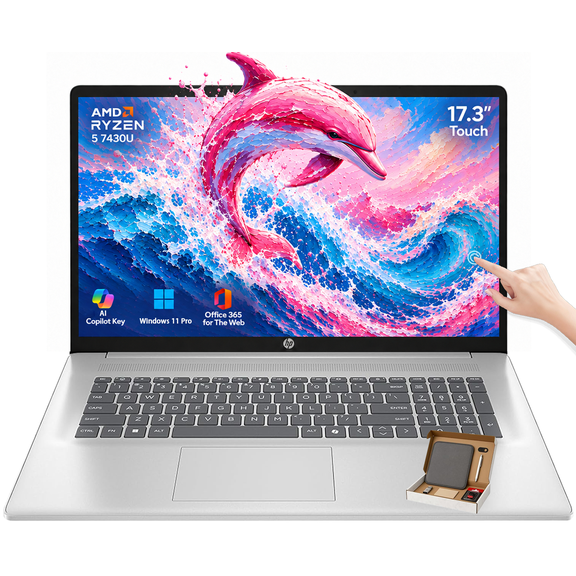 HP 17 Inch Touchscreen Laptop, AMD Ryzen 5 7430U, 24GB RAM|1TB SSD, 17.3" HD+ Anti-Glare Touch Display, Wi-Fi 6, Bluetooth 5.4, AI Copilot, Windows 11 Pro, for Business & Student