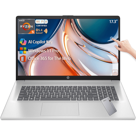 HP 17 Inch Touchscreen Laptop Computer for Business, AMD Ryzen 5 7430U, 17.3" HD+ Anti-Glare Display, 40 GB RAM, 1 TB SSD, Copilot AI, Wi-Fi 6, Bluetooth 5.4, Windows 11 Pro