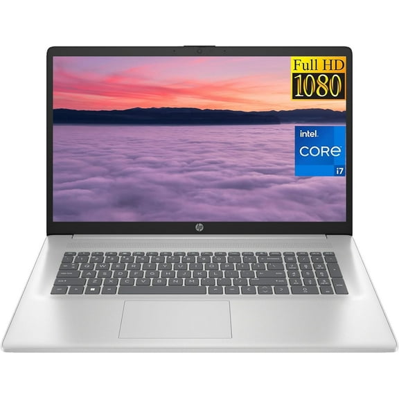 HP 17 Laptop, 17.3" FHD Display, Intel Core i7-1355U (10 cores), 32GB RAM, 1TB SSD, 1TB HDD, Intel Iris Xe Graphics, Wi-Fi 6, Bluetooth, Numeric Keypad, Windows 11 Home