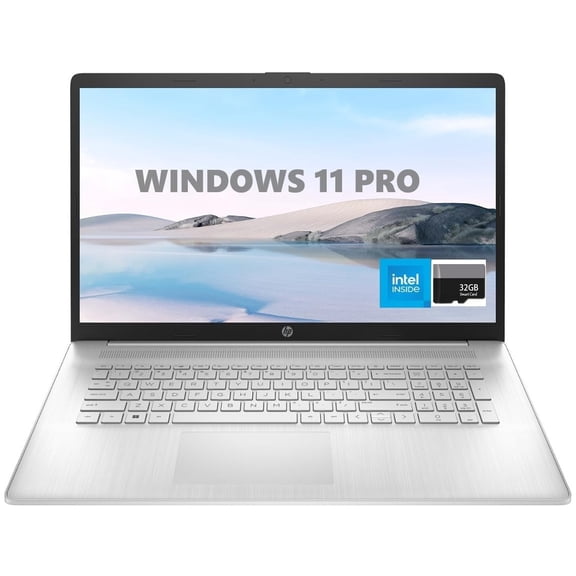 HP 17 Laptop, 17.3" HD+, Intel Quad Core i3-1125G4 Processor, 16GB RAM, 512GB SSD, Windows 11 Pro, Anti-Glare Display, Long Battery Life, Wi-Fi, Bluetooth, Webcam, HDMI, Alpacatec Accessories, Silver