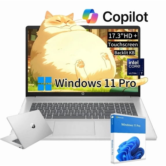 HP 17 Laptop, 17.3" HD+ Touchscreen, Intel Core Ultra 7 255U Processor (Beat i7-1355U), 16GB RAM, 1TB SSD, Backlit Keyboard,Wi-Fi 6, Windows 11 Pro, Silver
