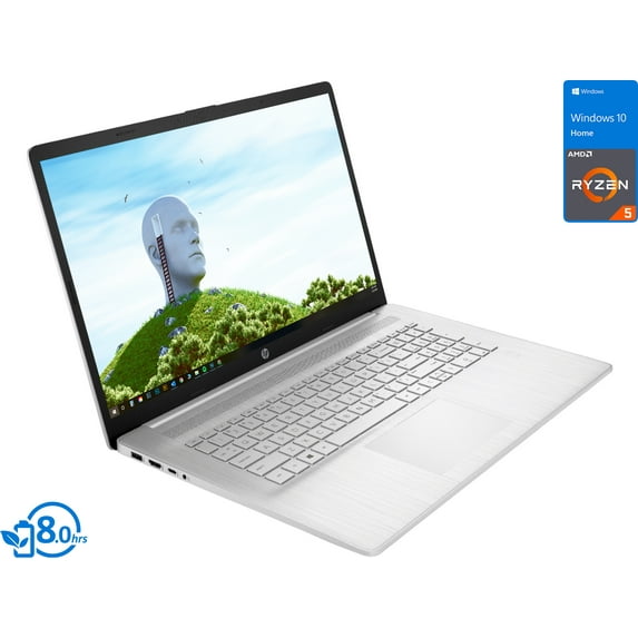 HP 17 Laptop, 17.3" IPS FHD Display, AMD Ryzen 5 5500U Upto 4.0GHz, 8GB RAM, 512GB NVMe SSD, Vega 6, HDMI, Wi-Fi, Bluetooth, Windows 10 Home S