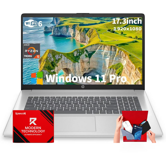 HP 17 Laptop, AMD Ryzen 5 7430U Processor, 16GB RAM, 512GB SSD, 17.3 inch 250 Nits FHD IPS Display, Webcam, Wi-Fi 6, Numeric Pad, Windows 11 Pro Computer PC for Business & Students