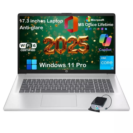 HP 17 Laptop for Business & Students - with Office Lifetime License, 17.3 inch HD+ Anti-Glare Display, Intel 8-Core i3 CPU, Win 11 Pro, AI Copilot, Numeric keypad, Fast Charge (32GB RAM | 1TB SSD)