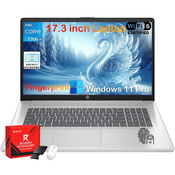 HP 17 Laptop Computer for Business, 16GB RAM, 1TB SSD, Intel Core i5-1334U, 17.3" FHD Anti-Glare Display, Windows 11 Pro, Backlit Keyboard, Fingerprint, Numeric Keypad, Camera, w/Accessories