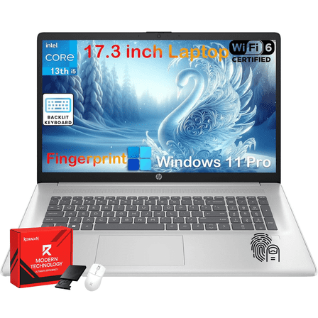 HP 17 Laptop Computer for Business, 64GB RAM, 2TB SSD, Intel Core i5-1334U, 17.3" FHD Anti-Glare Display, Windows 11 Pro, Backlit Keyboard, Fingerprint, Numeric Keypad, Camera, w/Accessories