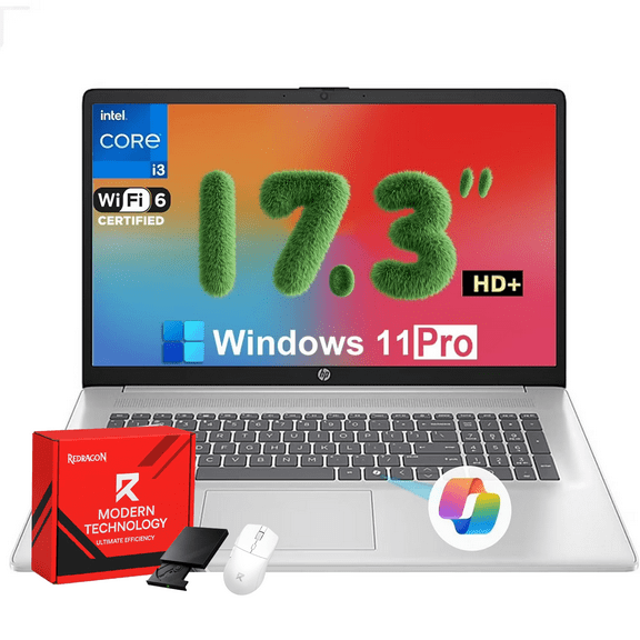 HP 17 Laptop for Business & Students, 17.3" HD+ IPS Display, Intel Core i3-N305, 16GB RAM, 1TB SSD, Copilot Key, Fast Charge, Windows 11 Pro
