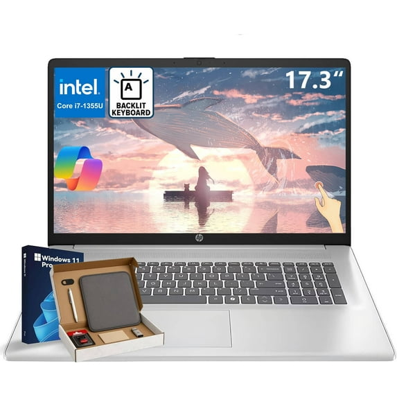 HP 17 Performance Touchscreen Business Laptop, Intel Core i7-1355U, 16GB RAM, 1TB SSD, 17.3" HD+ Touch Screen, Wi-Fi 6, Backlit Keyboard, Windows 11 Pro, Silver