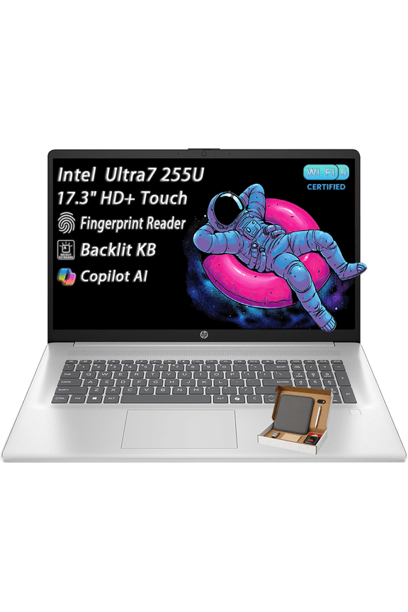 HP 17 Touchscreen AI Laptop, Intel 12-Core Ultra7 255U, 17.3" HD+ Anti-Glare, Fingerprint, Win 11 Pro, Wi-Fi 6, Copilot AI, Backlit KB, 32GB DDR5 RAM, 1TB SSD