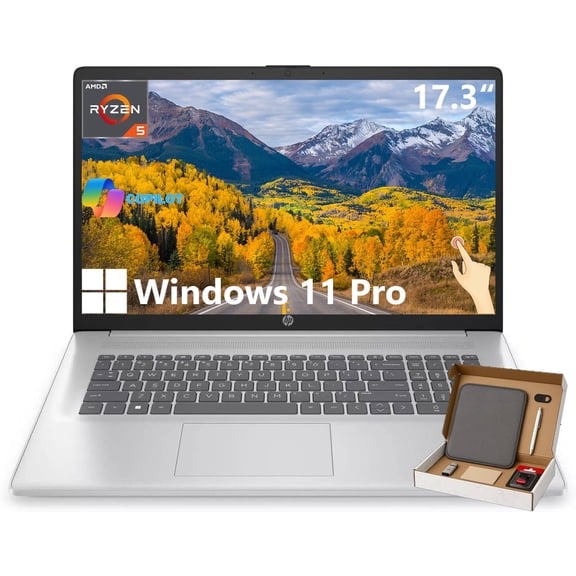 HP 17 Touchscreen Laptop - for Business and Students • 17.3" HD+ Anti Glare Display • AMD Ryzen 5 7430U CPU • 64GB RAM • 2TB SSD • Wi-Fi 6 Fast Charge • Windows 11 Pro • Copilot