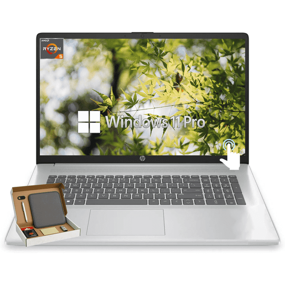 HP 17 Touchscreen Laptop Computer, 17.3" HD+ Anti-Glare Display, AMD Ryzen 5 7430U, 32GB RAM, 2TB SSD, Windows 11 Pro, Wi-Fi 6, Copilot, Fast Charge, for Business & Students