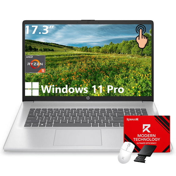 HP 17 Touchscreen Laptop Computer - 17.3" HD+ Anti-Glare Display • AMD Ryzen 5 7430U • 64GB RAM • 1TB SSD • Wi-Fi 6 • Windows 11 Pro • Copilot Fast Charge • for Business & Student
