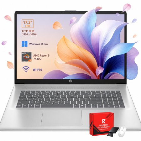 HP 17 Windows 11 Laptop, AMD Ryzen 5 7430U, 8GB RAM, 256GB SSD, 17.3" FHD Anti-Glare Screen, Copilot AI, Silver