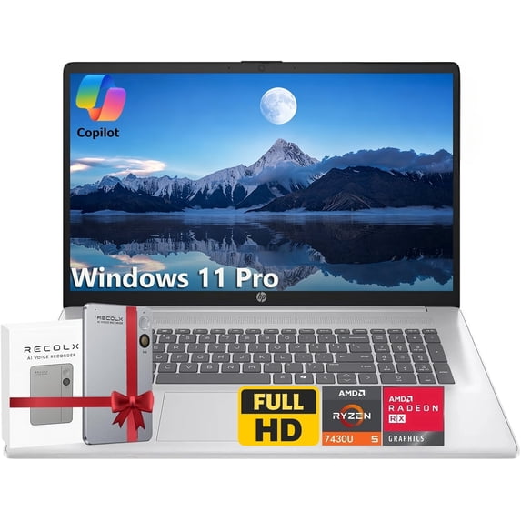 HP 17 Windows 11 Laptop, AMD Ryzen 5 7430U, 8GB RAM, 512GB SSD, 17.3" FHD Anti-Glare Screen, Copilot AI, Silver
