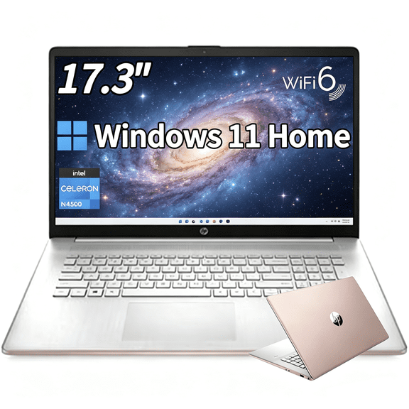HP 17-cn0514nr 17.3" Notebook, HD+,IPS, Intel Celeron N4500,16 GB RAM 256 GB SSD,Windows 11 Home in S Mode,Pale Rose Gold