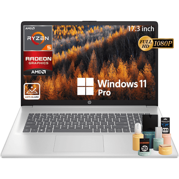 HP 17 inch Business Laptop, 17.3" FHD Anti-Glare Display, AMD Ryzen 5 7430U(Up to 4.3GHz), AMD Radeon Graphics, 16 GB RAM, 2 TB SSD, Wi-Fi 6, Windows11 Pro