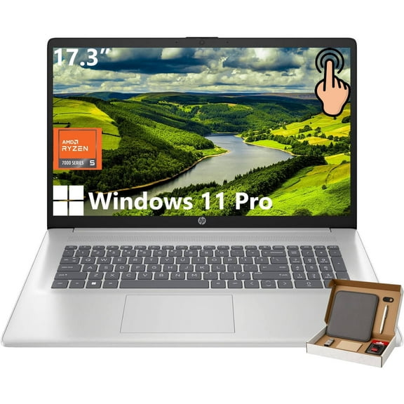 HP 17 inch Business Laptop Computer, 17.3" HD Touchscreen, AMD Ryzen 5 7530U, 16GB RAM, 1TB SSD, Wi-Fi 6, Bluetooth, Numeric Keypad, Brightview, Windows 11 Pro