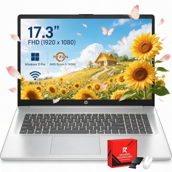 HP 17 inch Business Laptop Computer, AMD Ryzen 5 7430U, 16GB RAM, 512GB SSD, Windows 11 Pro, 17.3" FHD Anti-Glare Display, Wi-Fi 6, Numeric Keyboard