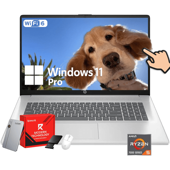 HP 17 inch Business Laptops Computer, 17.3" FHD Anti-Glare Display, AMD Ryzen 5 7430U, 16GB RAM, 512GB SSD, Windows 11 Pro, Wi-Fi 6, Numeric Keyboard, Recolx AI Voice Recorder