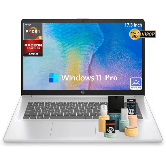 HP 17 inch Laptop, 17.3" FHD Display, AMD Ryzen 5 7430U Processor, 32GB RAM, 1TB SSD, AMD Radeon Graphics, Anti-glare, Wi-Fi 6,Win 11 Pro