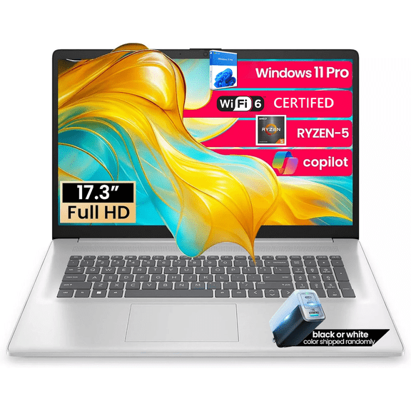 HP 17 inch Laptop with AI Copilot, 17.3" FHD Business and Students PC, AMD Ryzen 5 7430U, Windows 11 Pro, Numeric Keypad, Wi-Fi 6 (16GB RAM | 512GB SSD), w/Accessory