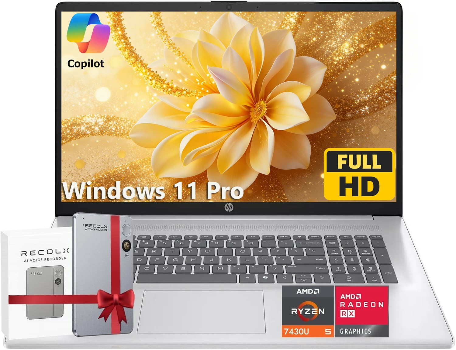 HP 17 inch Laptop, AMD Ryzen 5 7430U, 20GB RAM, 512GB NVMe SSD
