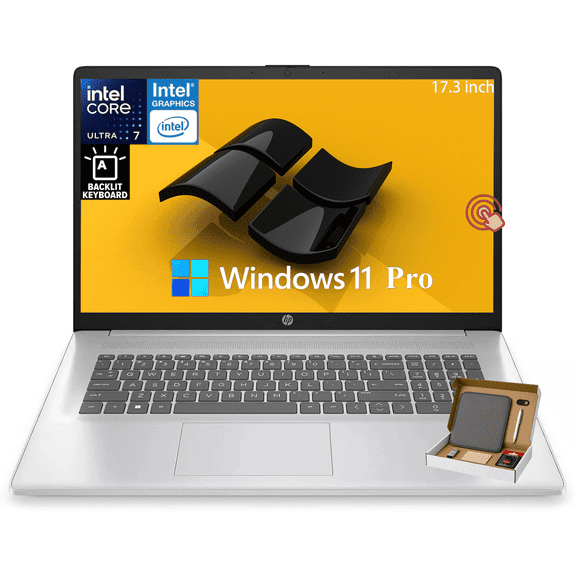 HP 17 inch Laptop for Business, 17.3" HD+ Touchscreen Display, Intel 12-Core Ultra 7 255U(up to 5.2 GHz), 64 GB DDR5, 2 TB SSD, Intel Graphics, Backlit Keyboard, WiFi 6, Windows 11 Pro