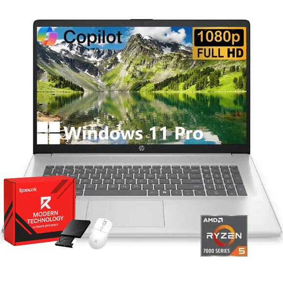 HP 17 inch Laptop for Business and Students, AMD Ryzen 5 7430U(6-core), 16GB RAM, 1TB SSD, 17.3" FHD IPS Display, Wi-Fi 6, Windows 11 Pro, Natural Silver