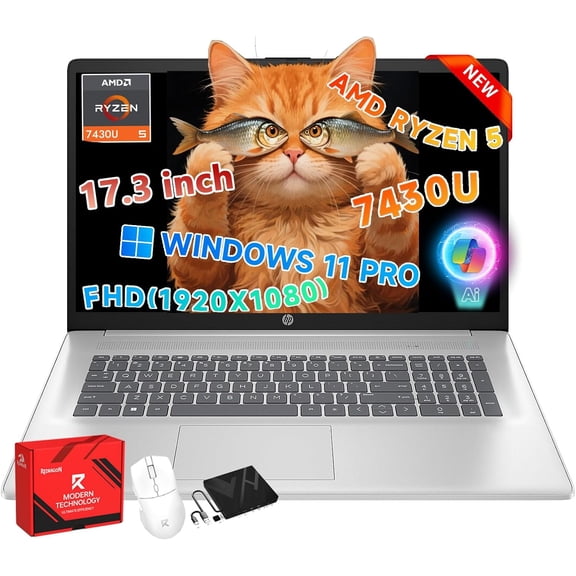 HP 17 inch Laptop for Business and Students, AMD Ryzen 5 7430U(6-core), 16GB RAM, 1TB SSD, 17.3" FHD IPS Display, Wi-Fi 6, Windows 11 Pro, Natural Silver