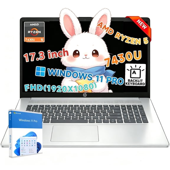 HP 17 inch Laptop for Business and Students, AMD Ryzen 5 7430U(6-core), 8GB RAM, 512GB SSD, 17.3" FHD IPS Display, Wi-Fi 6, Windows 11 Pro, Natural Silver