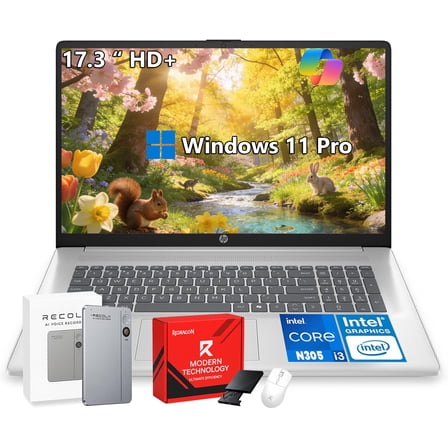 HP 17-inch Laptop Computer - 17.3" HD+ Anti-Glare Display, Intel 8-Core i3 Processor, 16GB RAM, 512GB SSD, Windows 11 Pro, Ai Copilot, Numeric keypad, HD Camera, Wi-Fi 6