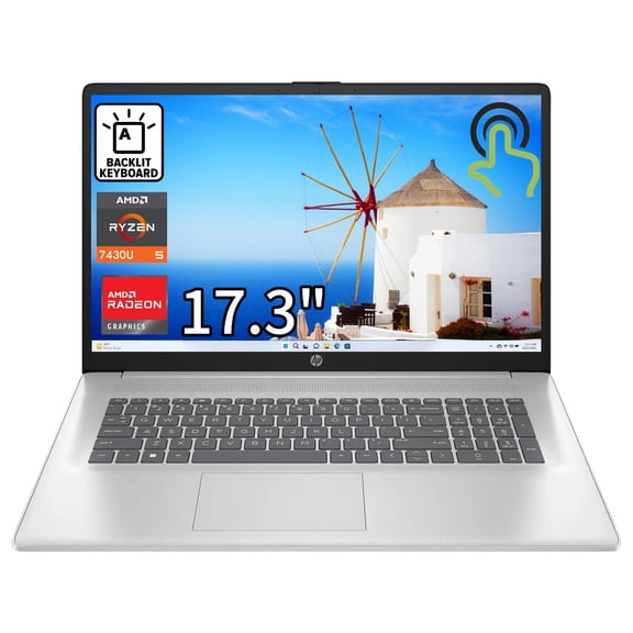 HP 17 inch Laptop Computer - 17.3" HD+ Touchscreen Display, AMD Ryzen 5 7430U 6-Cores Processor, 16GB RAM, 2TB SSD, Windows 11 Pro, Backlit Keyboard