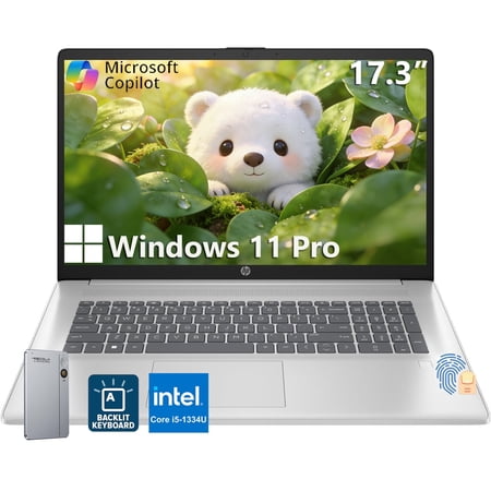 HP 17-inch Laptop, Intel 13th Gen i5-1334U, 8GB RAM, 256GB SSD, Windows 11 Pro, 17.3" FHD Display, Backlit KB, Fingerprint Reader, Numeric Keypad, Wi-Fi 6