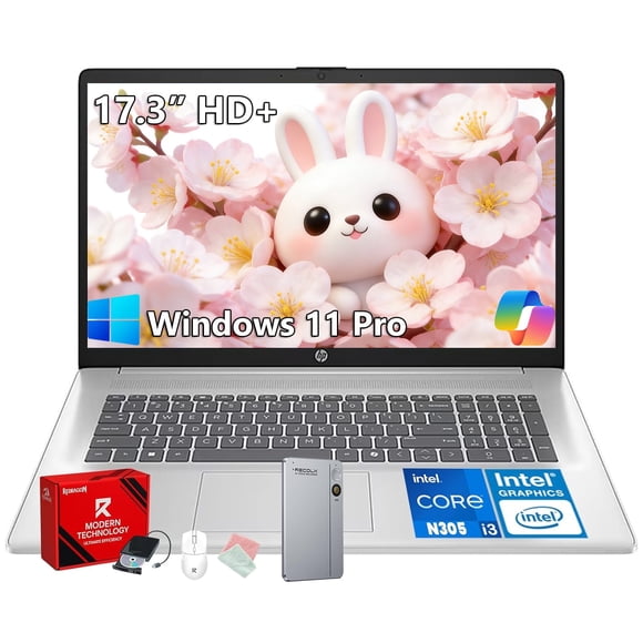 HP 17 inch Laptop, Intel 8 Cores i3-N305, 8GB RAM, 512GB SSD, AI Copilot, Windows 11 Pro